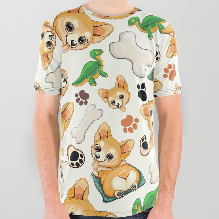 Korgi Pet Puppy Dog Cute Character pattern All Over Graphic Tee