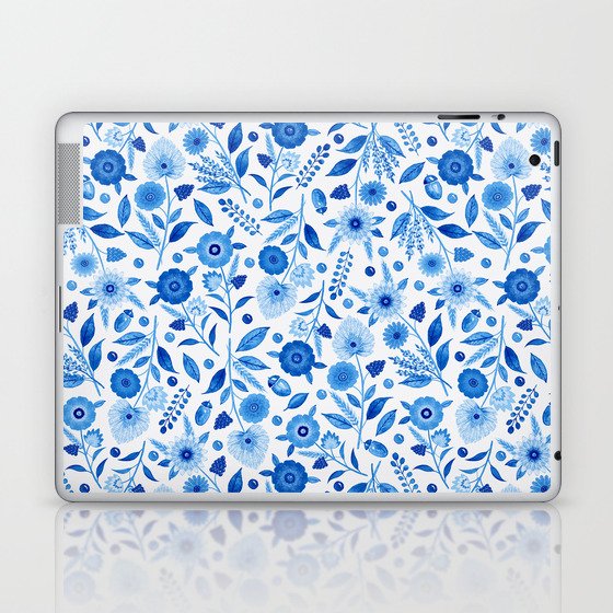 Sky Blue Folk Florals Laptop & iPad Skin