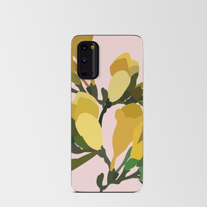 Freesias - Yellow Minimalistic Flower Art Pattern on Pink Android Card Case