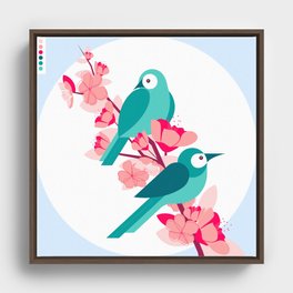 spring birds and flowers Framed Canvas