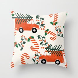 Cute Christmas Truck and Candy Cane Throw Pillow