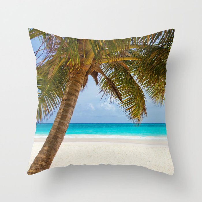 sea landscape with a palm tree Throw Pillow