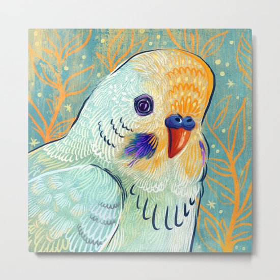 Minty Parakeet Metal Print