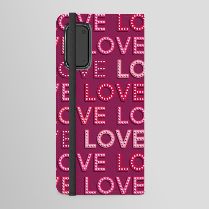 LOVE LOVE LOVE vintage light bulbs lettering burgundy Valentine's Android Wallet Case
