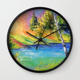 Birch by the river Wall Clock