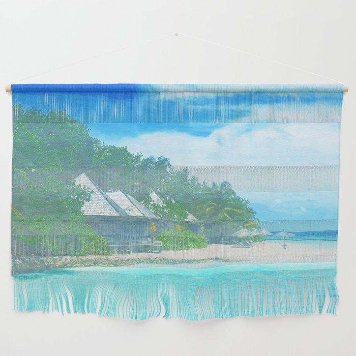 tropical beach houses impressionism painted realistic scene Wall Hanging