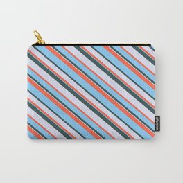 [ Thumbnail: Red, Light Sky Blue, Dark Slate Gray, and Lavender Colored Pattern of Stripes Carry-All Pouch ]