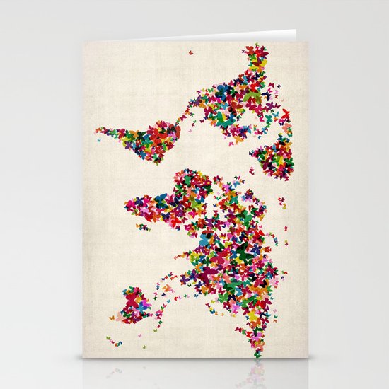 Butterflies Map of the World Map Stationery Cards