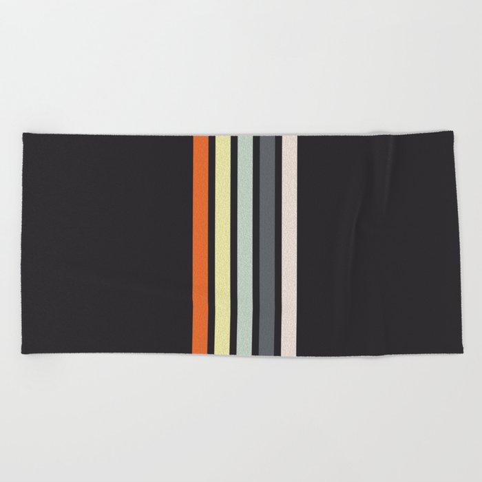 Colorful Retro Stripes Black VII Beach Towel