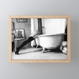 Head Over Heals - Female in Stockings in Vintage Parisian Bathtub black and white photography - photographs wall decor Framed Mini Art Print