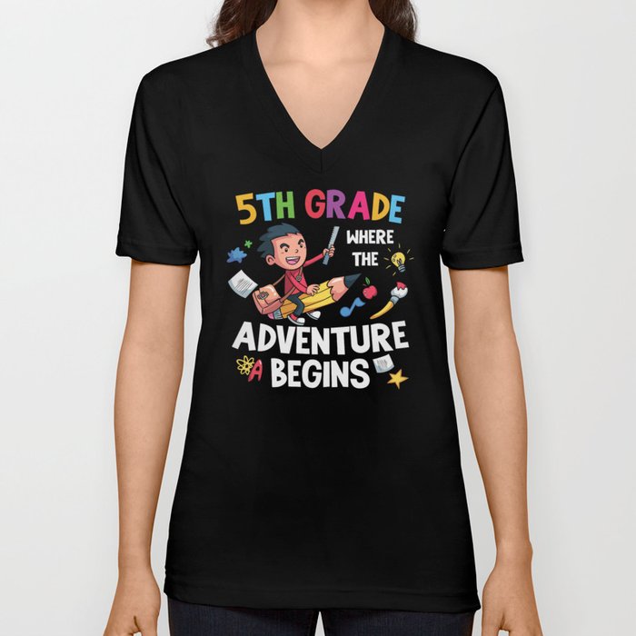 5th Grade Where The Adventure Begins V Neck T Shirt