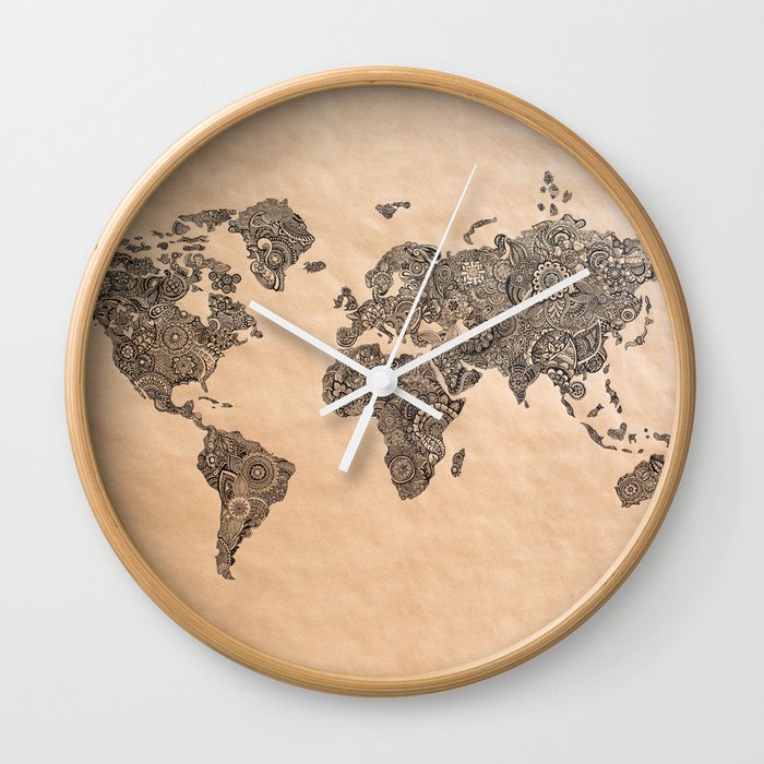 Henna Ink World Map Wall Clock