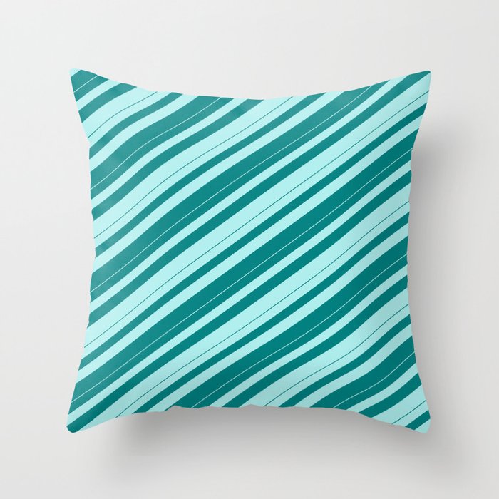 Teal & Turquoise Colored Lines/Stripes Pattern Throw Pillow