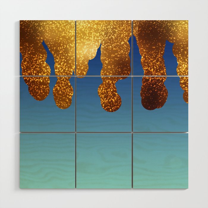 Blue And Gold Glitter Gradient Ombre Sombre Abstract,Sparkles,Shine,Shiny,Shimmer Wood Wall Art