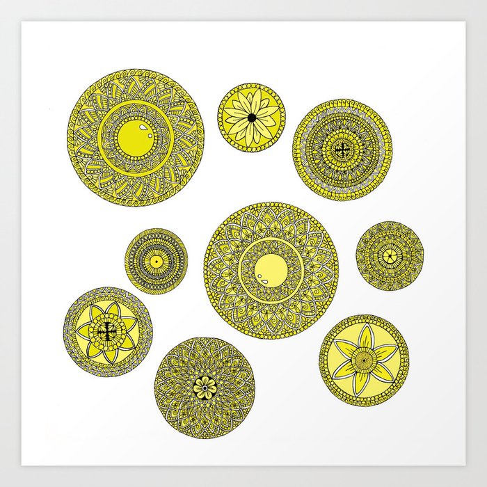 Life's Rhythm- Yellow Mandalas Art Print