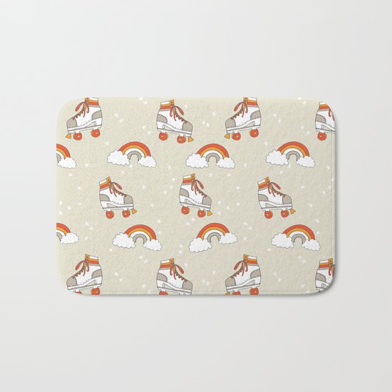 Rollerskates nostalgia pattern print cute 80s rainbows retro style by andrea lauren Bath Mat