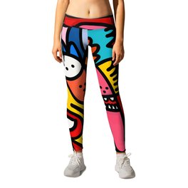 Colorful and Funny Graffiti Creature with a Red Sky By Emmanuel Signorino Leggings