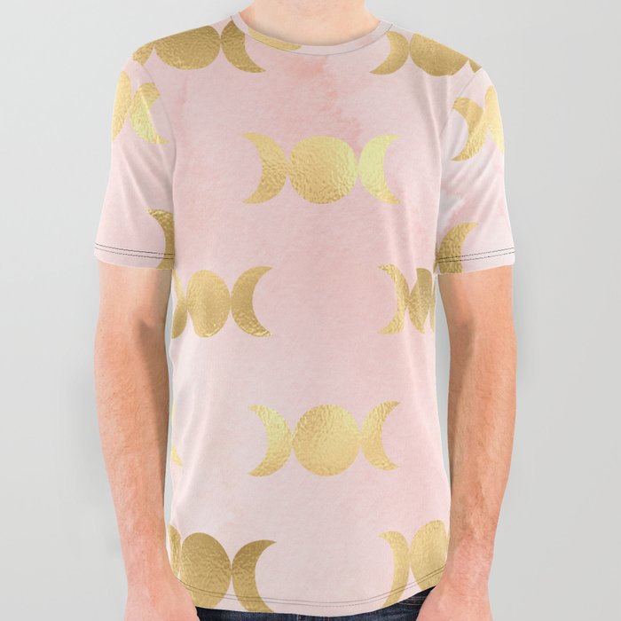 celestial moon in pink and gold All Over Graphic Tee