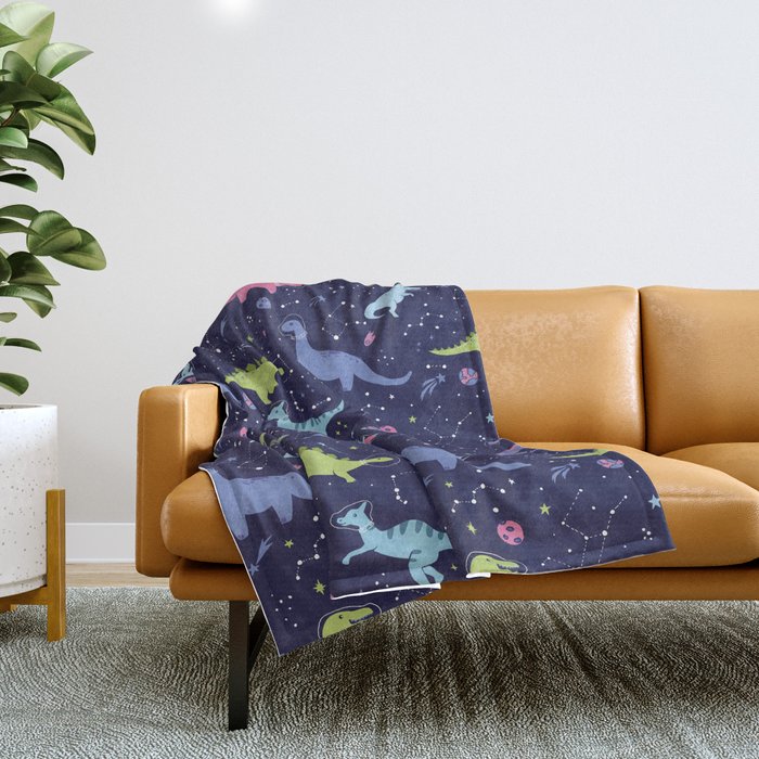 Dinosaurs in Space Throw Blanket