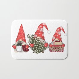 Christmas Gnome Bath Mat | Fairytale, Scandinavian, December, Red, Xmas, Illustration, Gnomes, Winter, Design, Newyear 