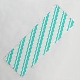 [ Thumbnail: Mint Cream and Turquoise Colored Lines Pattern Yoga Mat ]