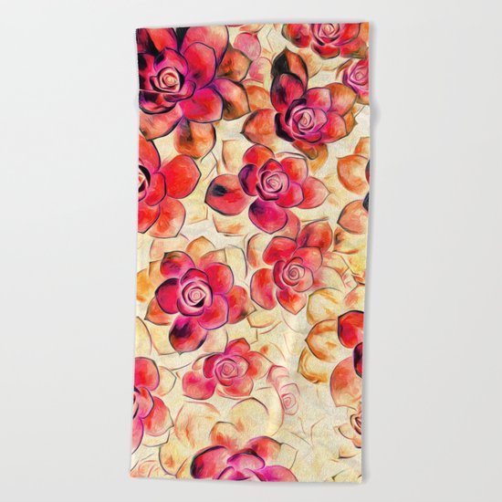 Red Flower Beach Towel