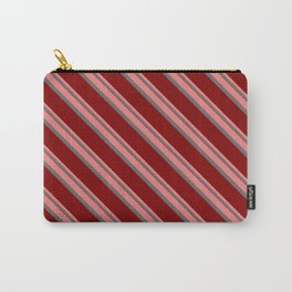 [ Thumbnail: Light Coral, Dim Grey & Maroon Colored Pattern of Stripes Carry-All Pouch ]