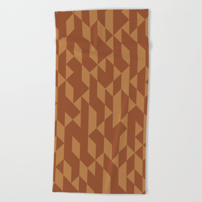 Abstract Geometric Pattern Terracotta and Mustard Beach Towel