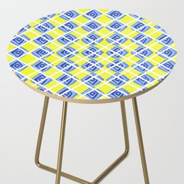 Hand Drawn Lemon Yellow Blue Diamond Argyle Pattern Side Table