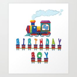 4th Birthday Boy Train 4 Years Old Kid Railway B-day Party print Art Print | Graphicdesign, Railway, Theme, Boy, 4Th, Vehicles, Train, Funny, Kids, Choochoo 
