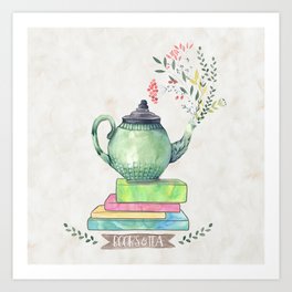 Books & Tea Watercolor Art Print
