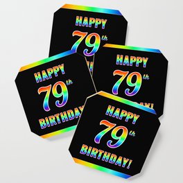 [ Thumbnail: Fun, Colorful, Rainbow Spectrum “HAPPY 79th BIRTHDAY!” Coaster ]