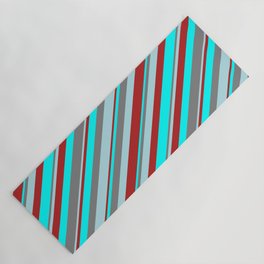 [ Thumbnail: Gray, Powder Blue, Red & Cyan Colored Stripes Pattern Yoga Mat ]