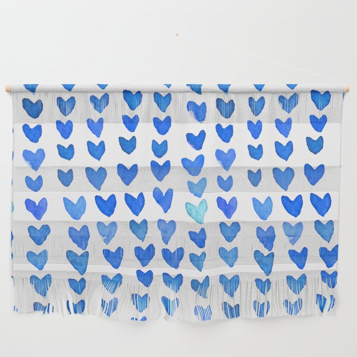 Brush stroke hearts - blue Wall Hanging