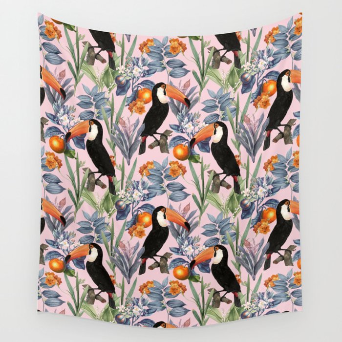 Tucan Garden #pattern #illustration Wall Tapestry