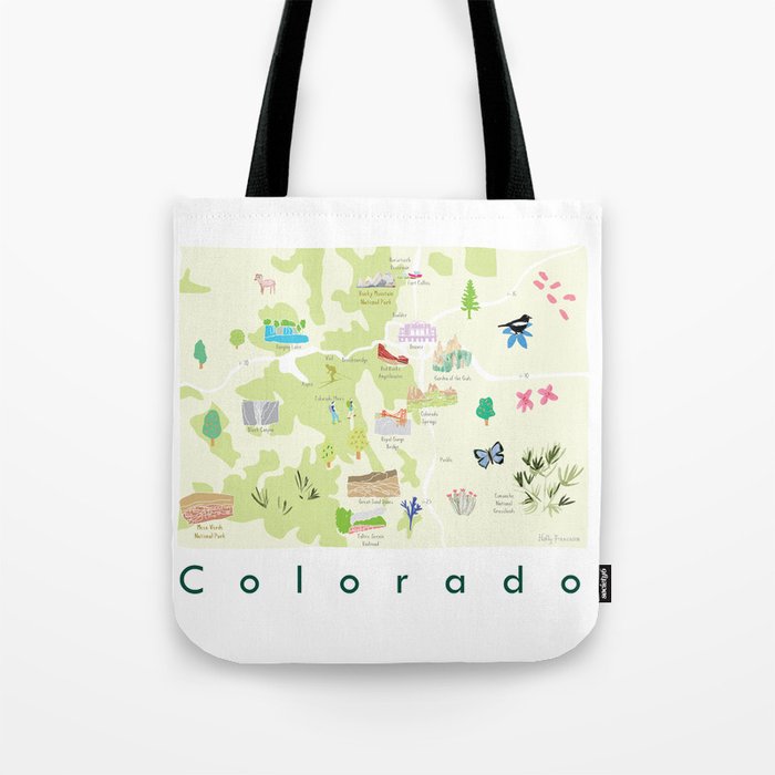 Illustrated Map of Colorado Tote Bag
