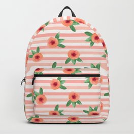 Peach Flowers and Stripes Backpack