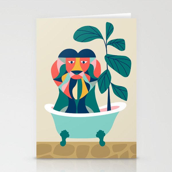 Lion in the bathtub Stationery Cards