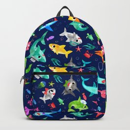 Watercolor Silly Shark Family Backpack | Silly, Rainbow, Sharkfamily, Nursery, Baby, Pattern, Rainbowsharks, Family, Shark, Kid 