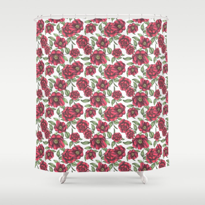Blooming Camellias Shower Curtain