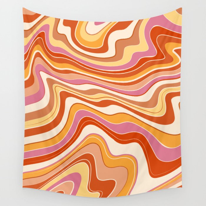 Retro Wavy Swirl Warp Lines Wall Tapestry