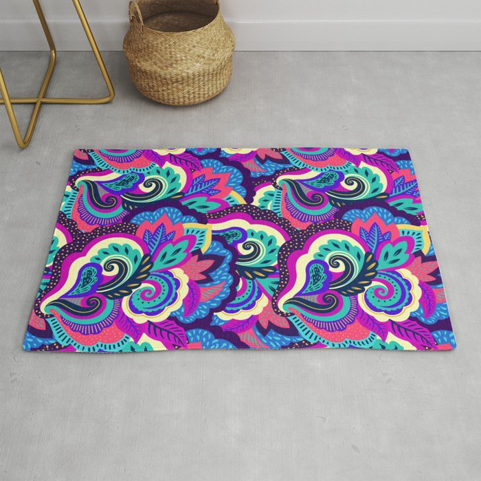 Cool Palette Neon Abstract Tropical Jungle Print Rug