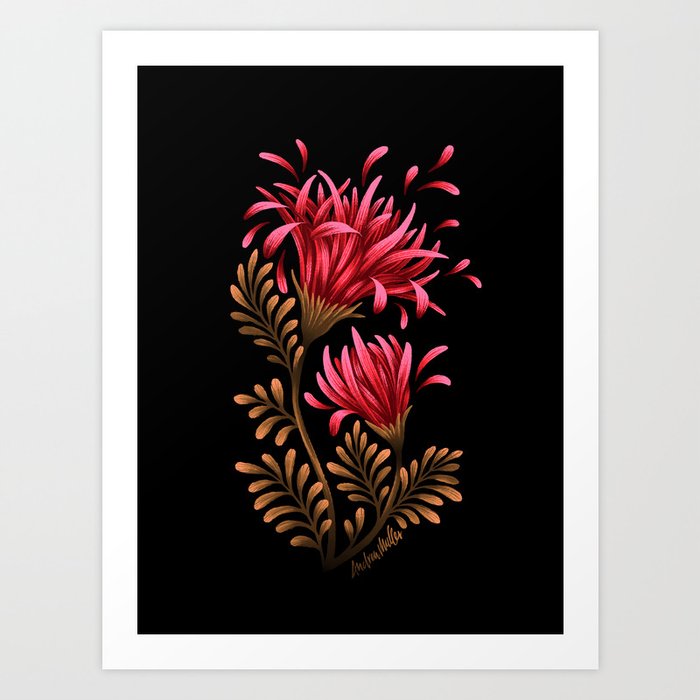 Daisies - Red / Olive / Black Art Print