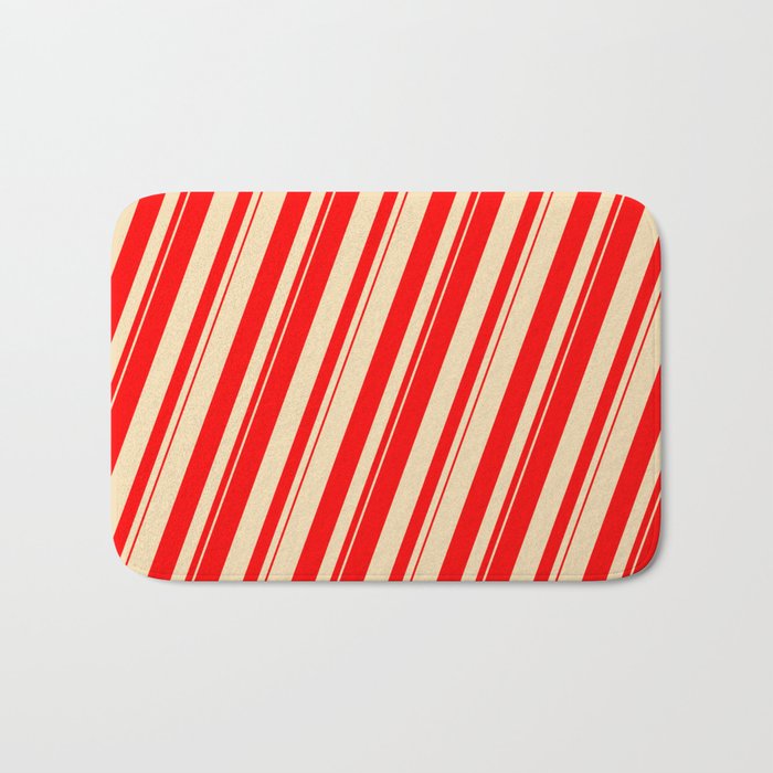Tan and Red Colored Lines Pattern Bath Mat