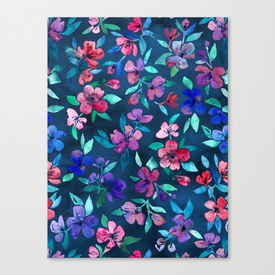 Southern Summer Floral - navy + colors Canvas Print
