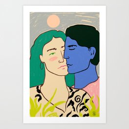 LOVERS UNDER THE Moon Art Print