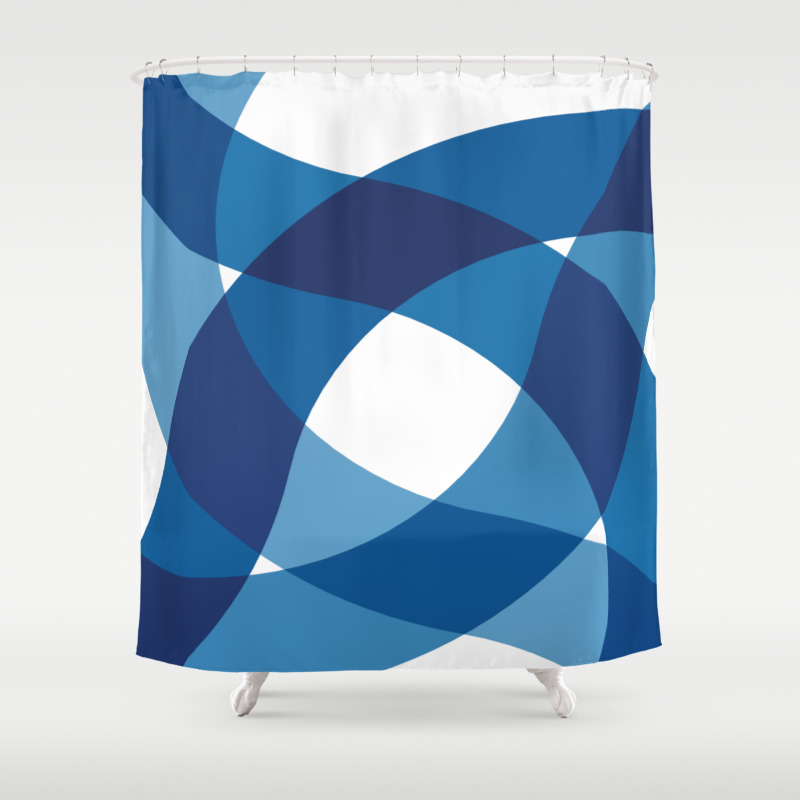 Blue Wavy Lines Abstract Art Shower Curtain By Brucealmighty