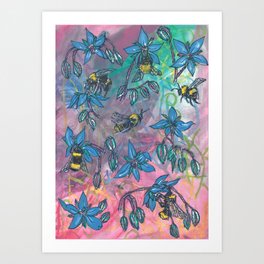 Bees and Borage Art Print