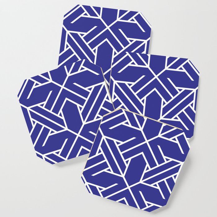 Navy Blue Tiles Retro Pattern Tiled Moroccan Art Coaster