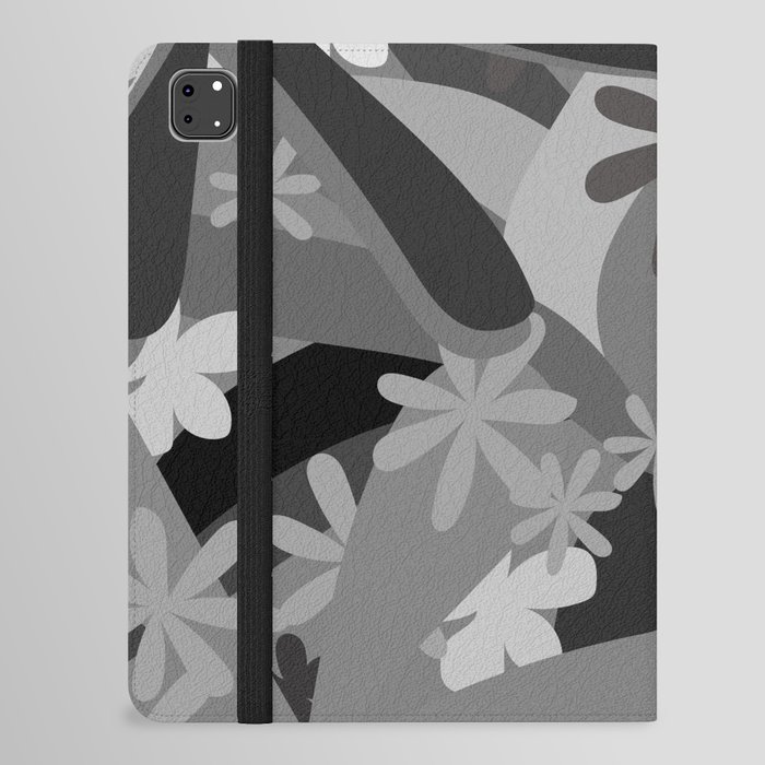 Floral Jungle Colorful Art Design Pattern in Black and White iPad Folio Case